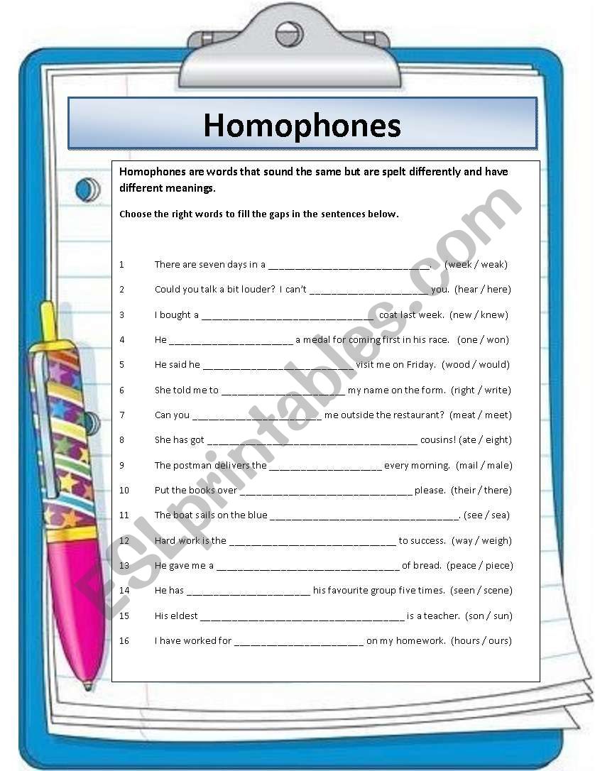 Homophones - choose the correct word