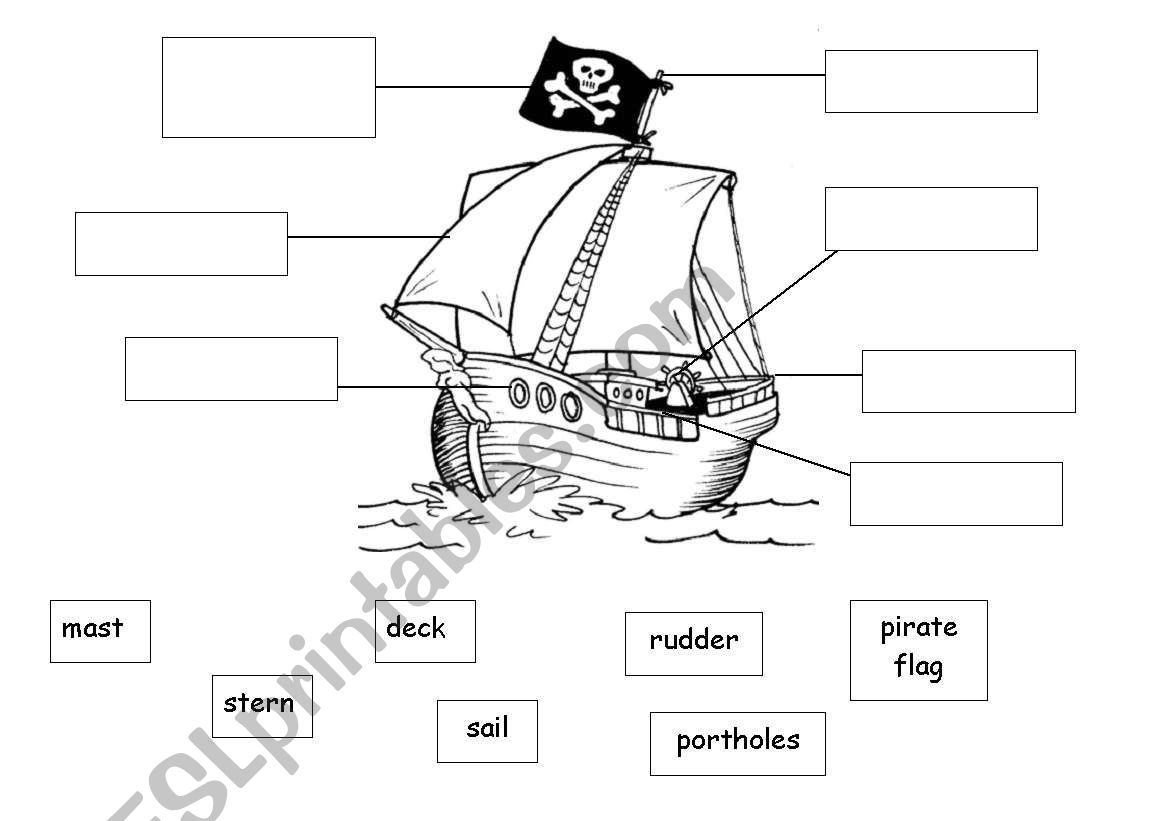 parts of the pirate ship ESL worksheet by karola123