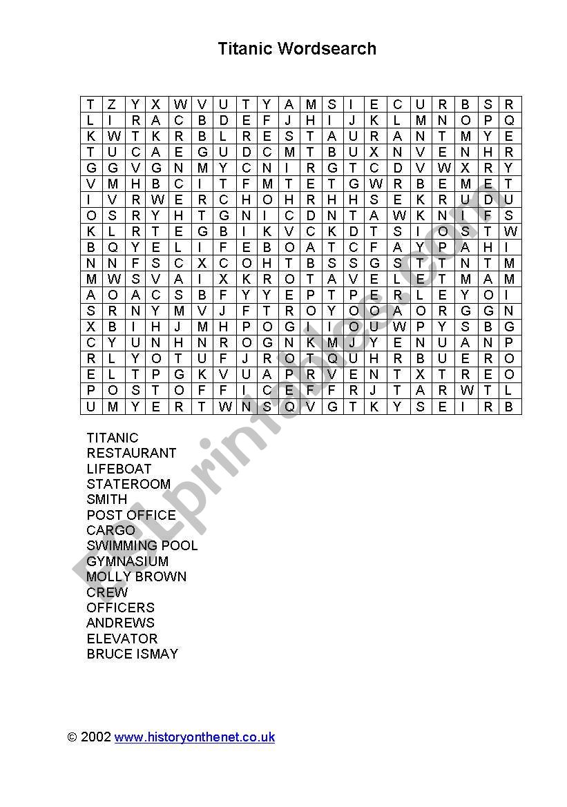 Titanic Word Search worksheet