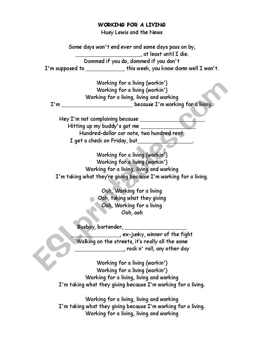 Working for a Living worksheet