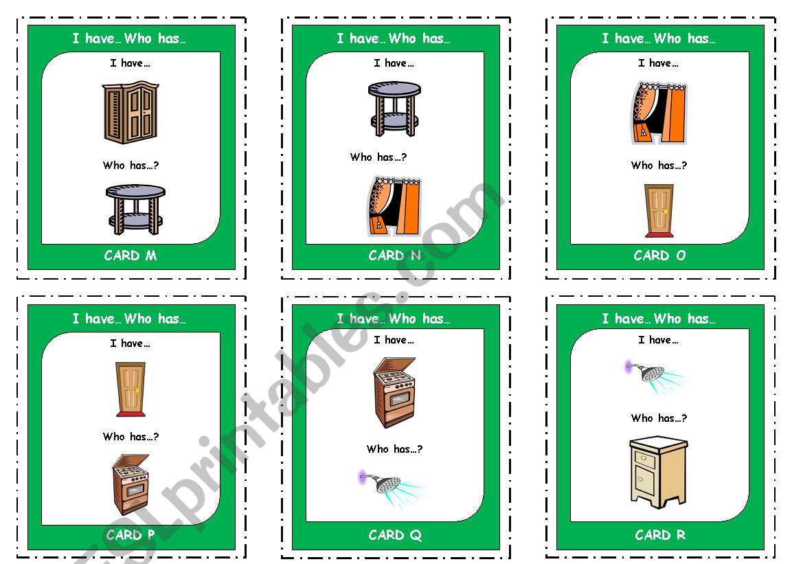 I Have... Who has... vocabulary game: Furniture part 1