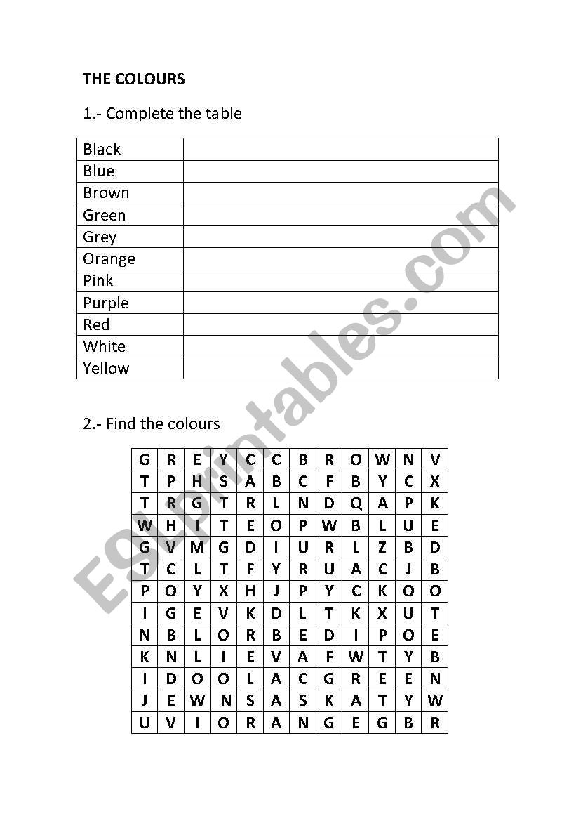 Colours worksheet