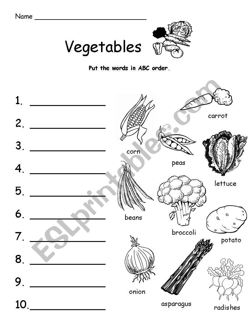 Vegetable ABC Order worksheet