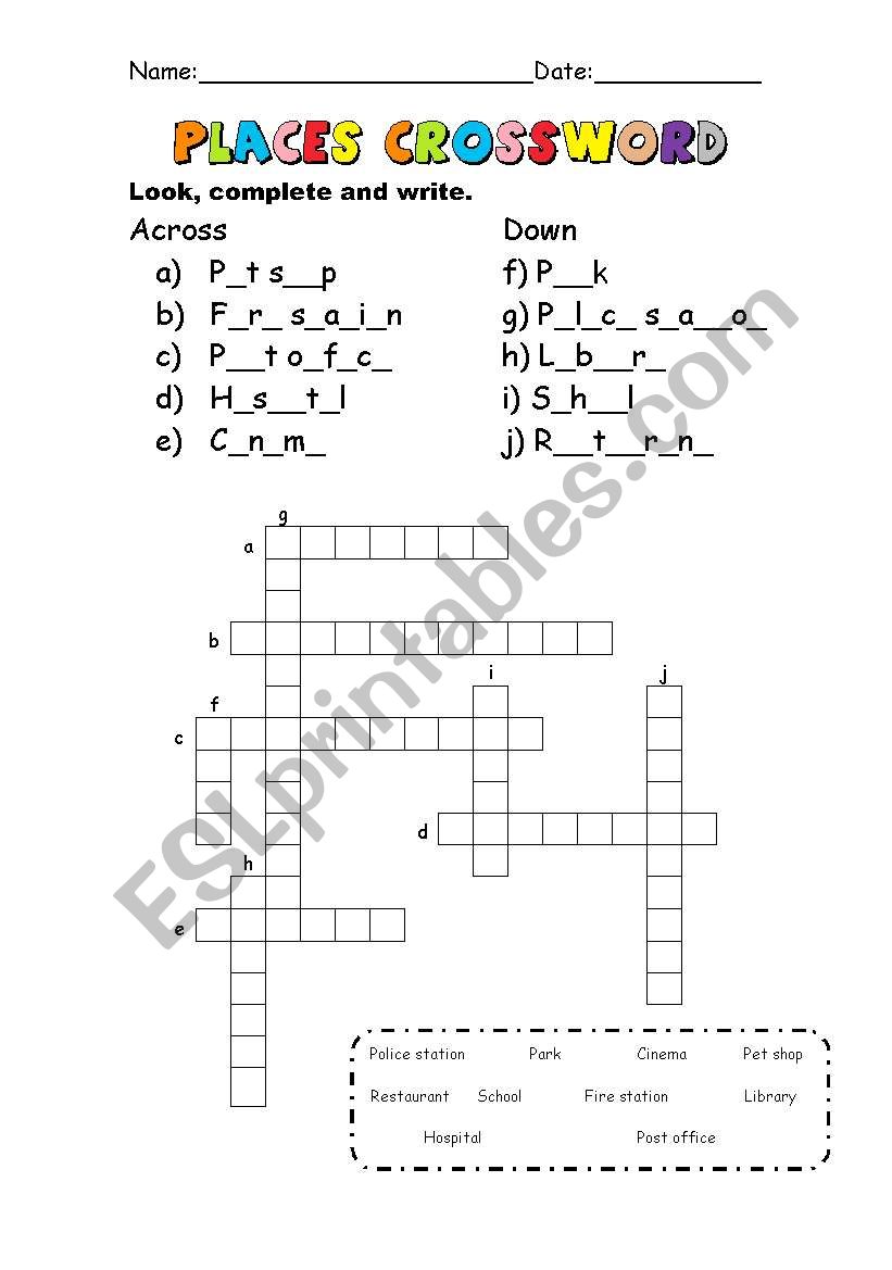 Places worksheet