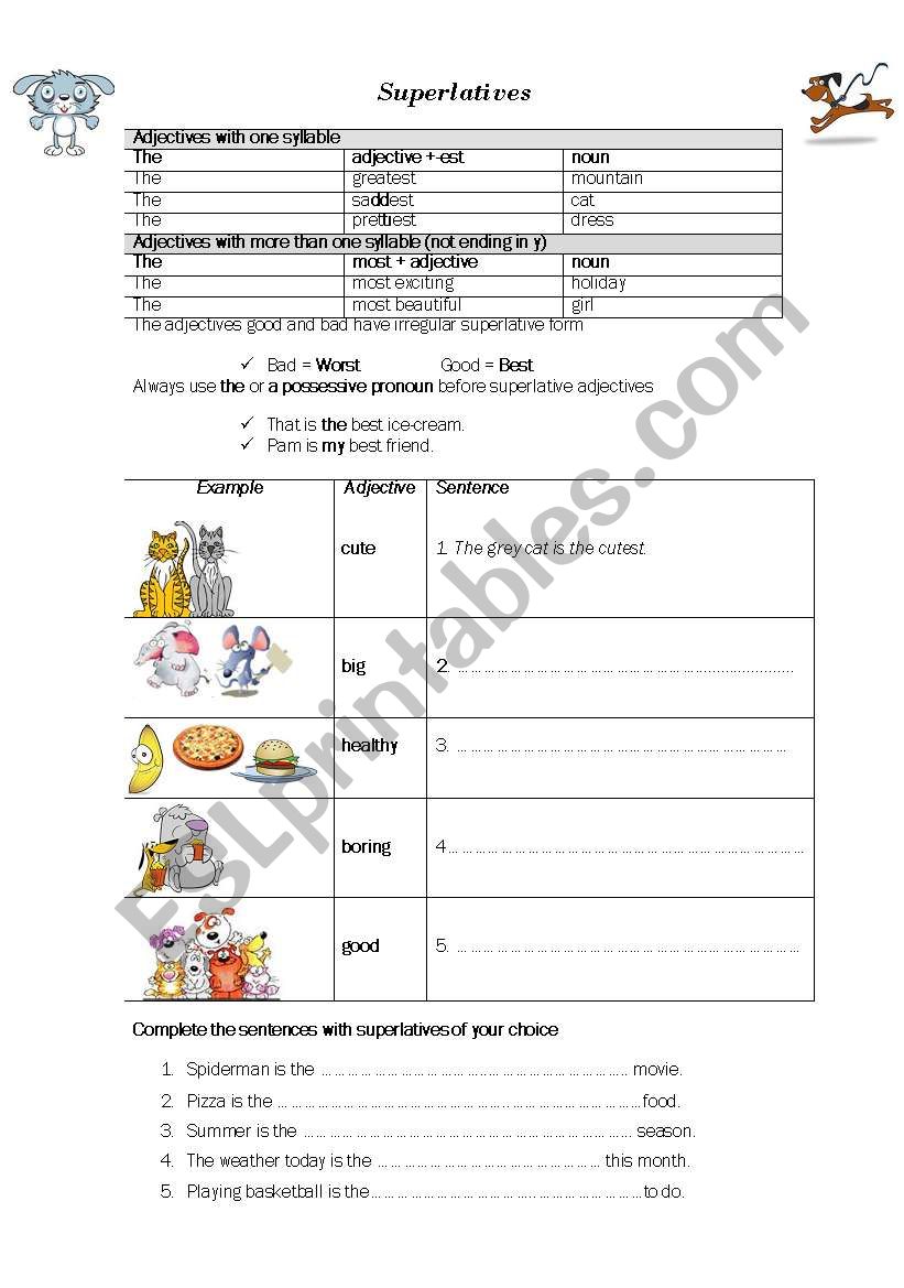 Superlatives worksheet