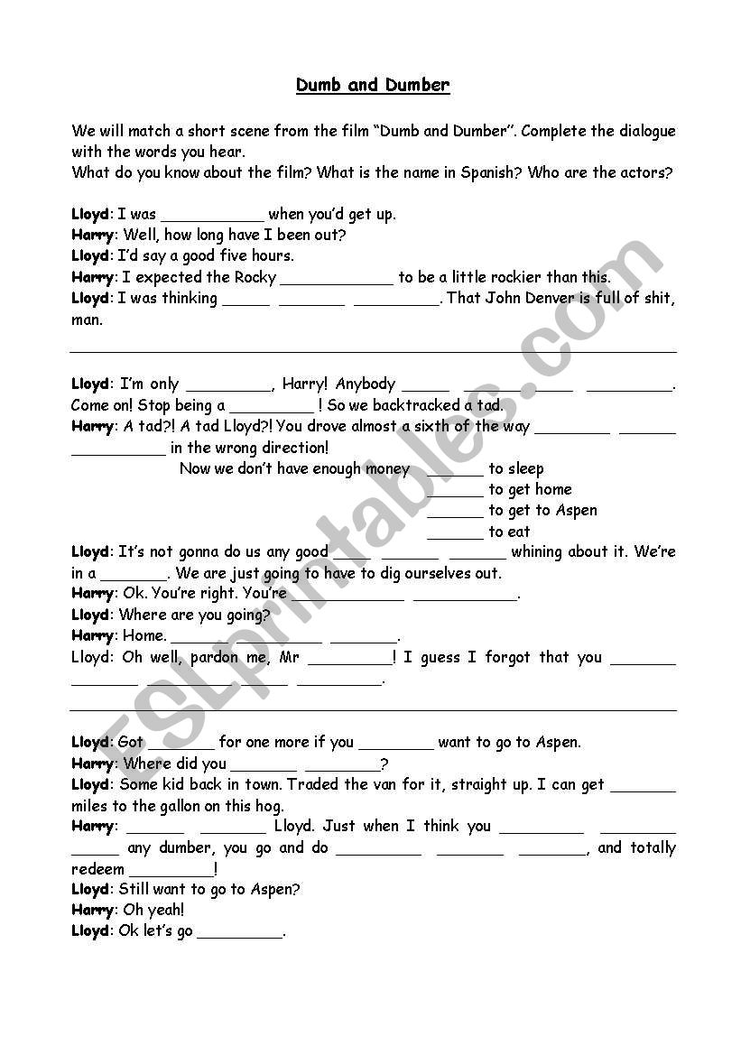 dumb and dumber worksheet