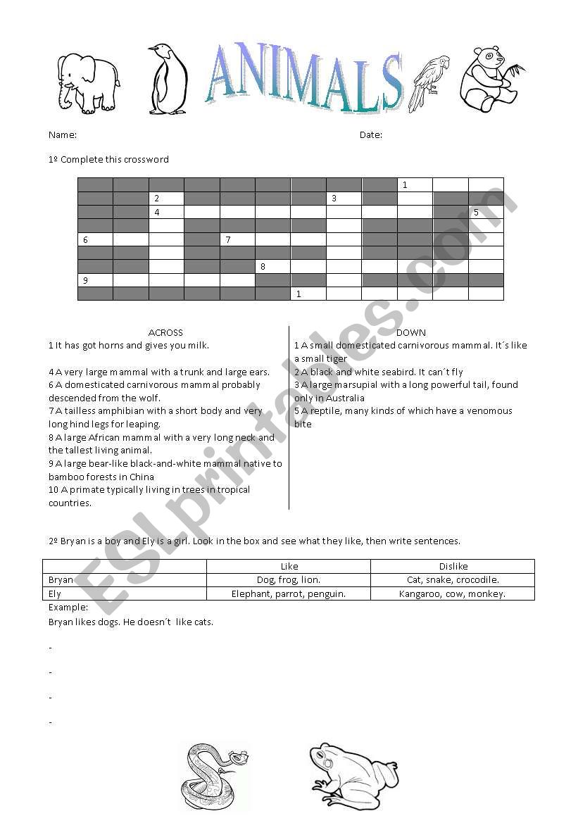 Animals worksheet