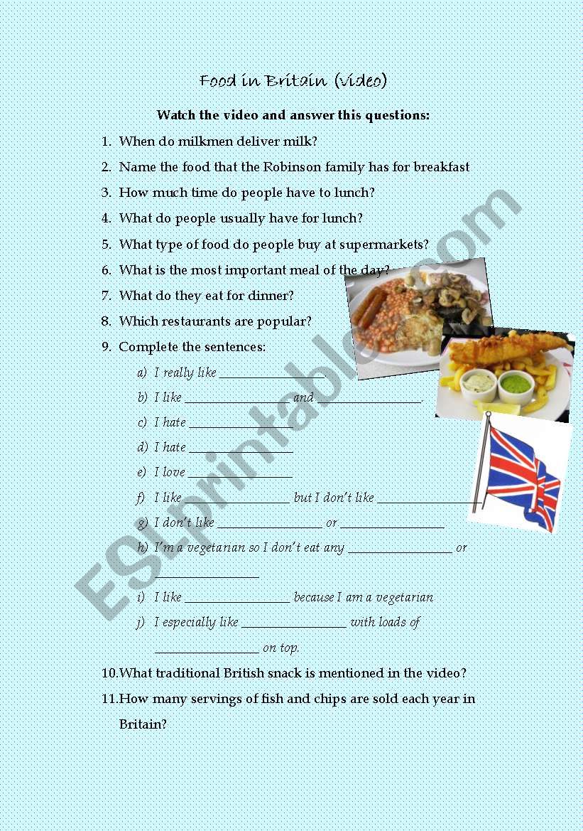 Food in Britain worksheet