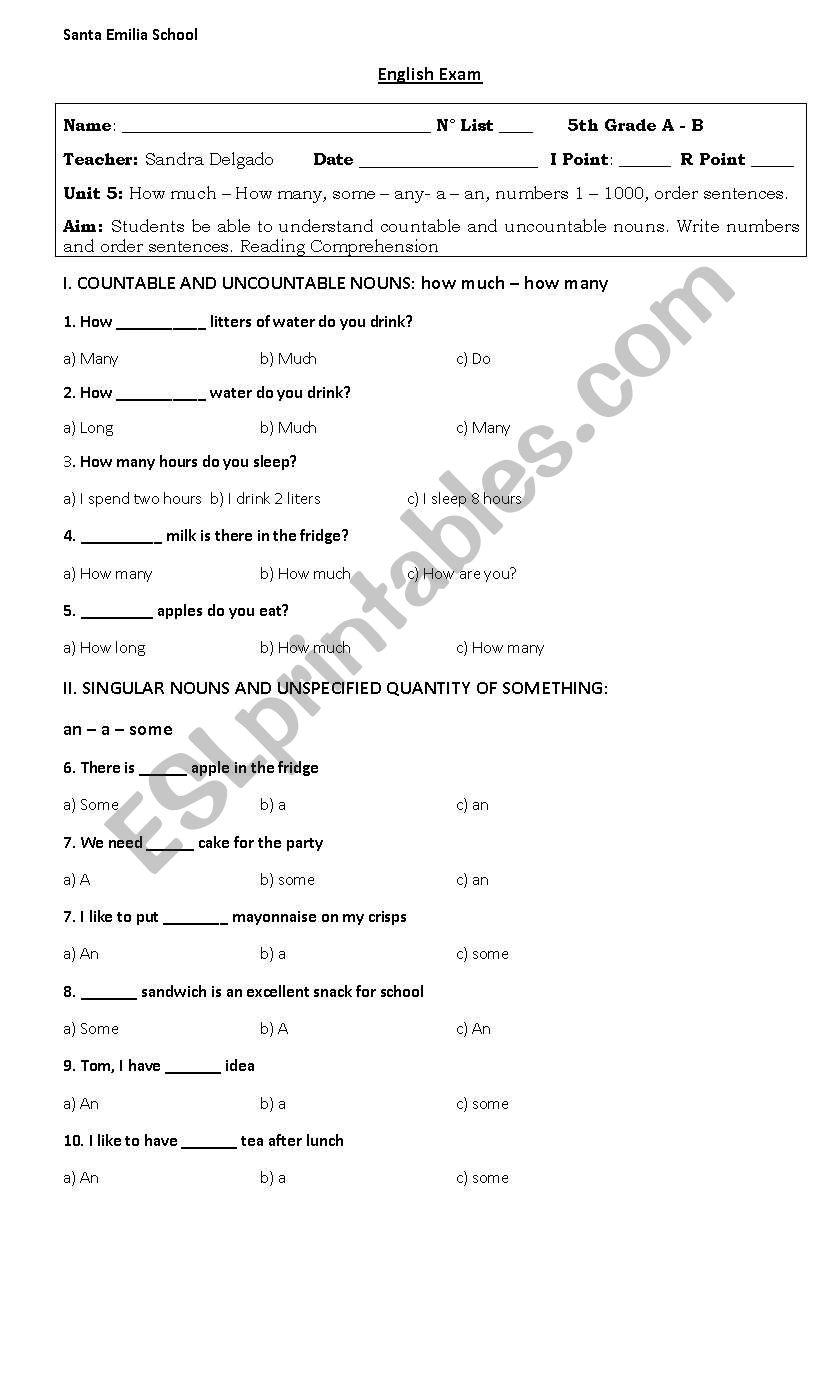 Exam  worksheet