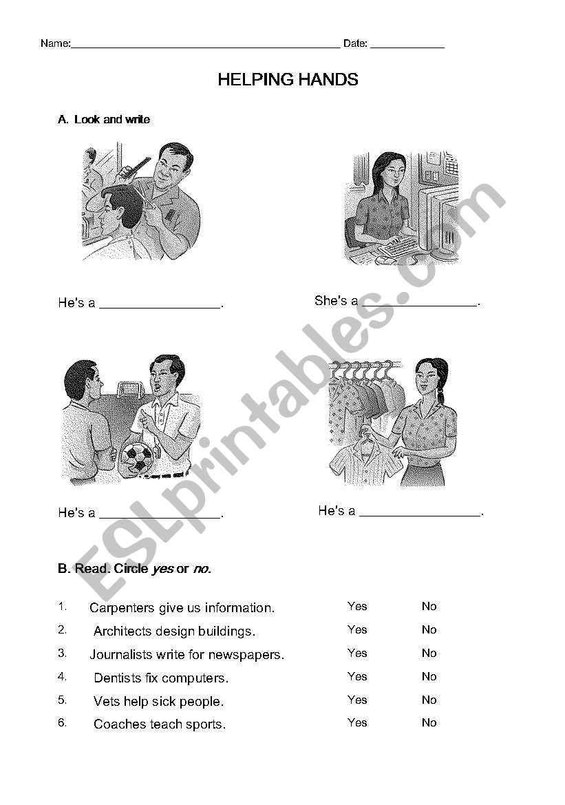 Occupations worksheet