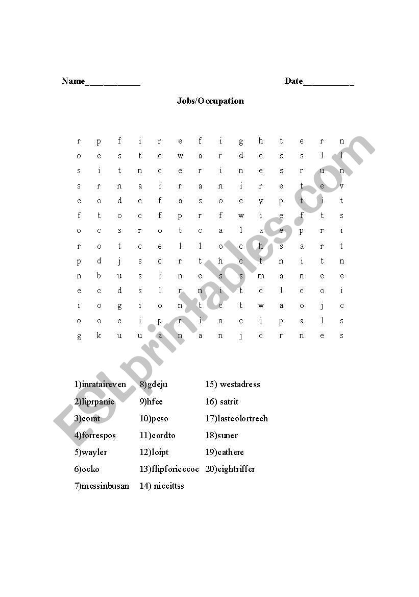 Jobs/Occupations worksheet