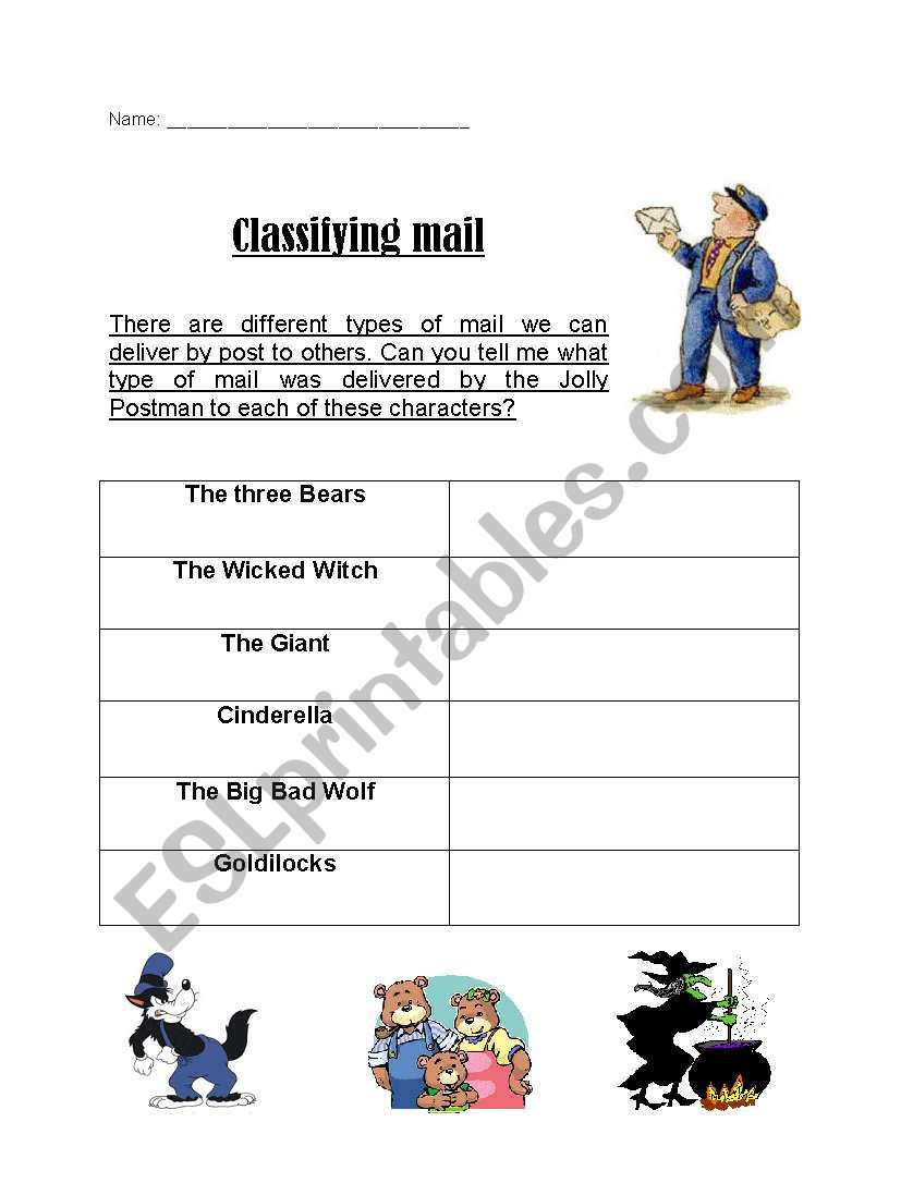 Classifying types of Mail  worksheet