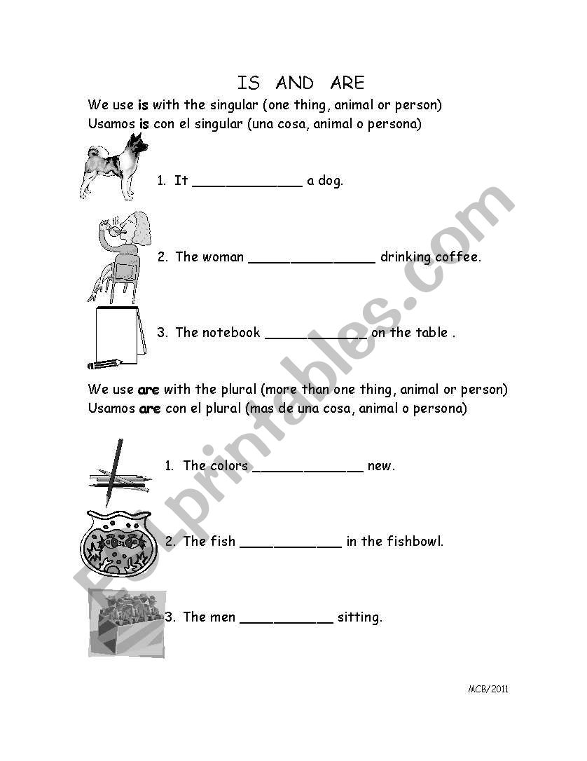 Verb be is and are worksheet