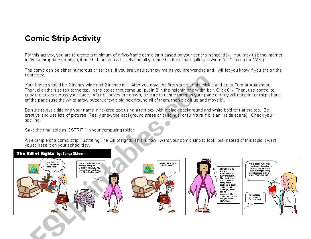 comic strip activity worksheet
