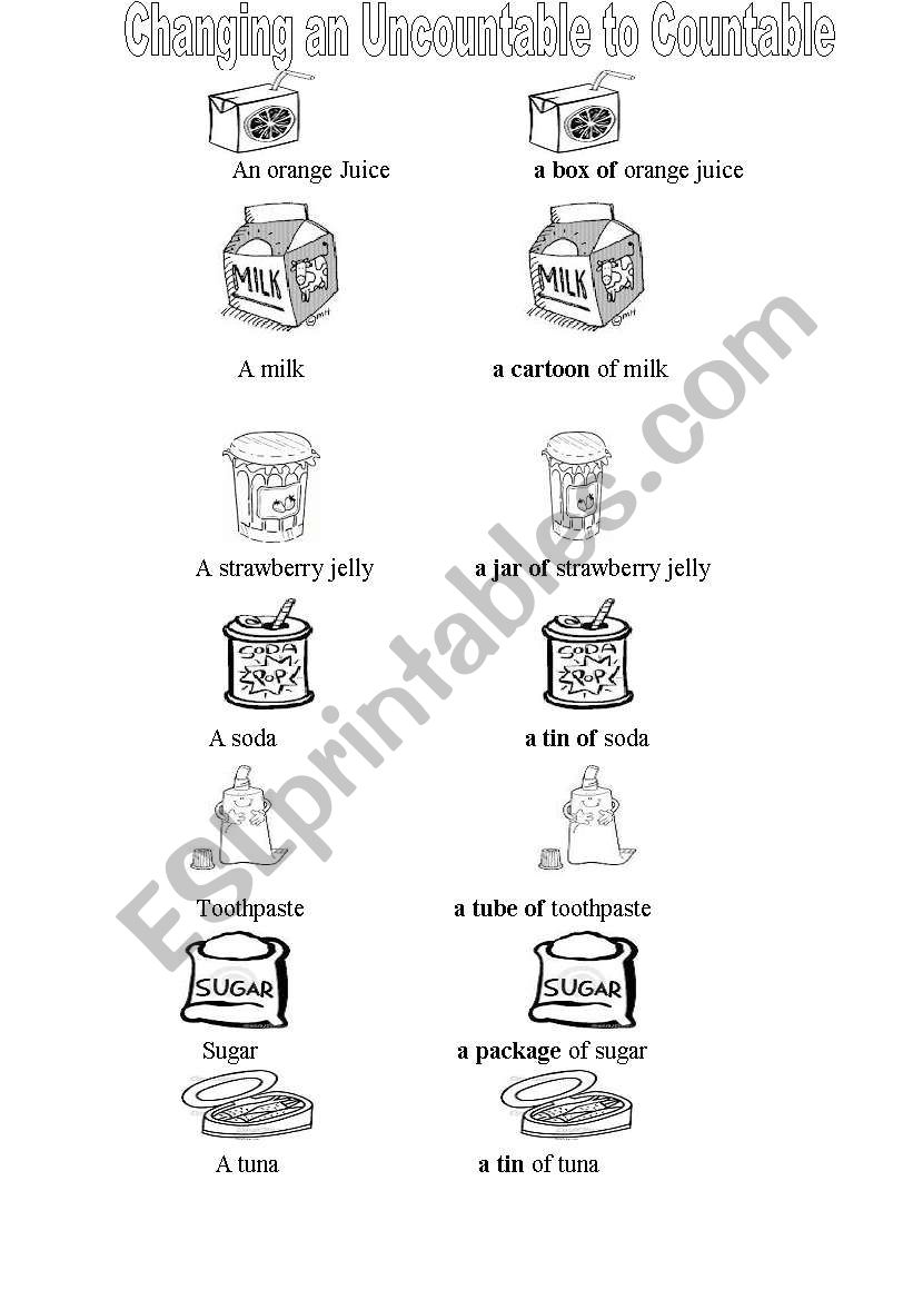 Changing Uncountable  worksheet