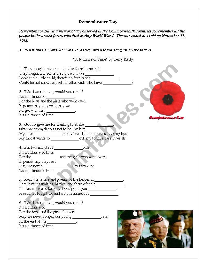 Remembrance Day song and activity