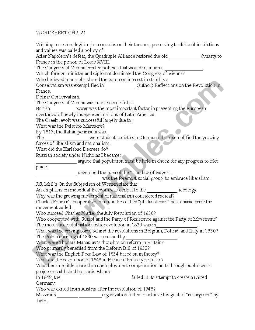 Revolutions Worksheet worksheet