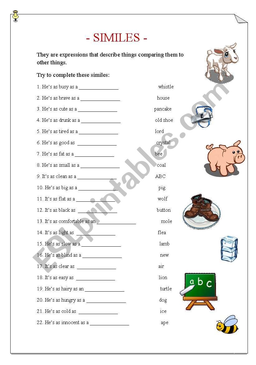 Similes worksheet