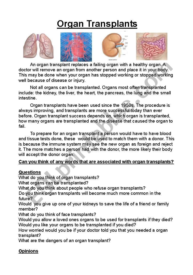 Organ Transplants worksheet