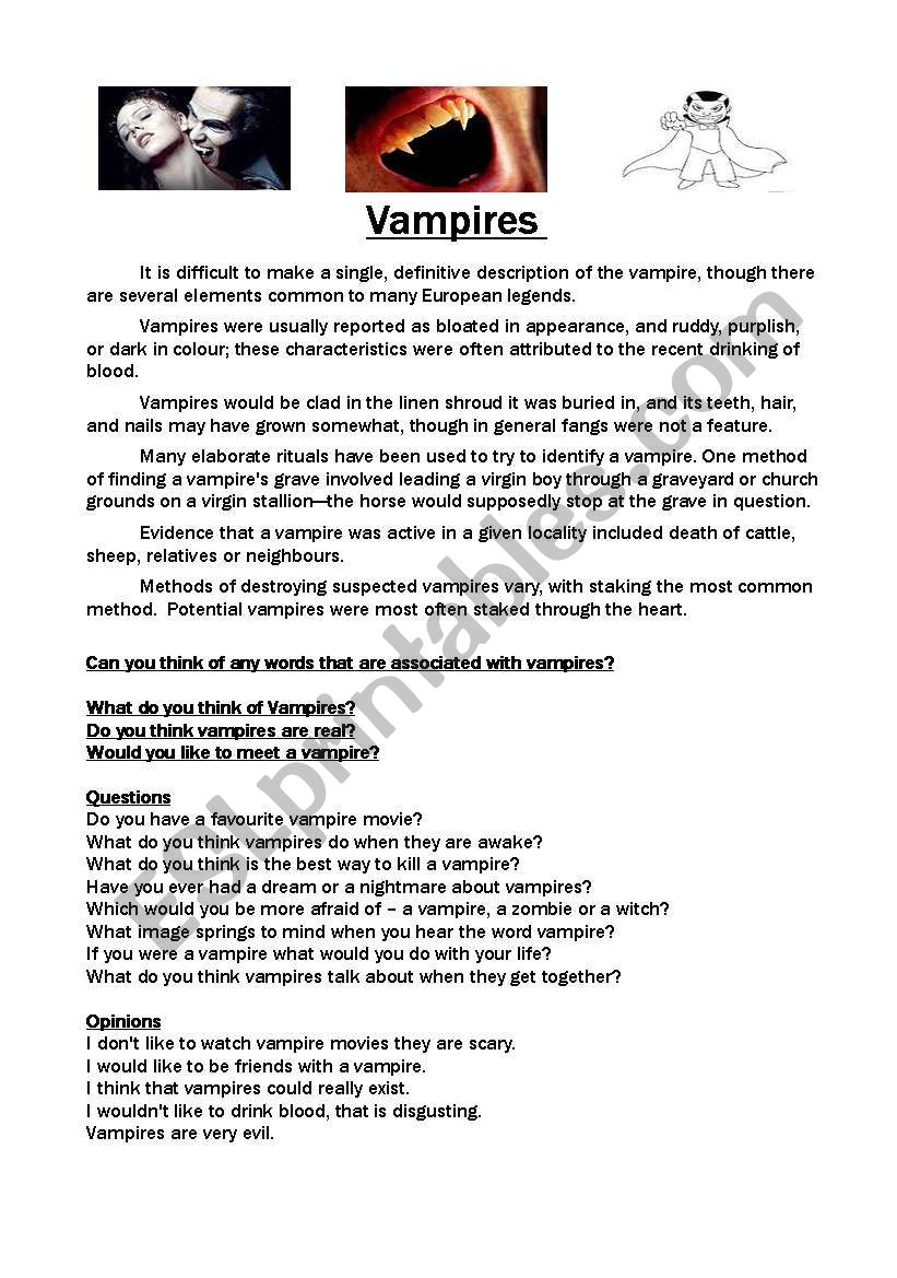 Vampires worksheet
