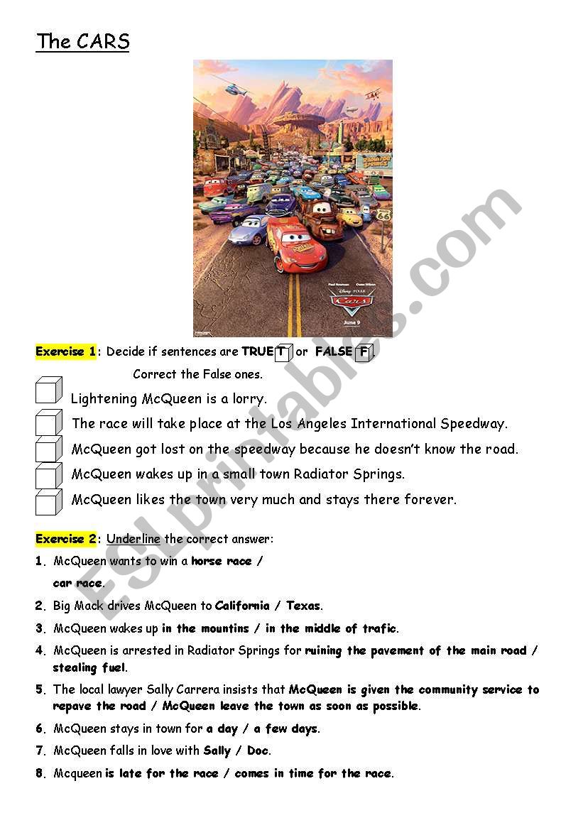 The Cars worksheet