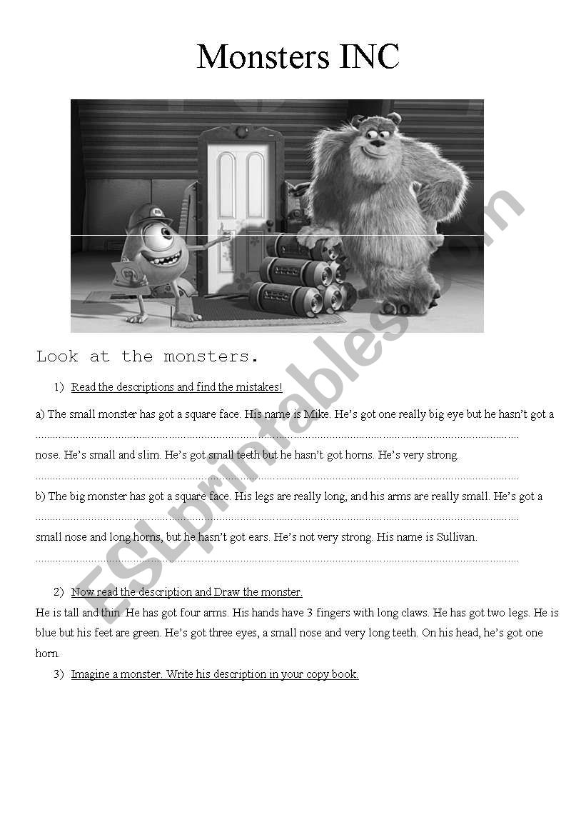 Monsters Inc  worksheet