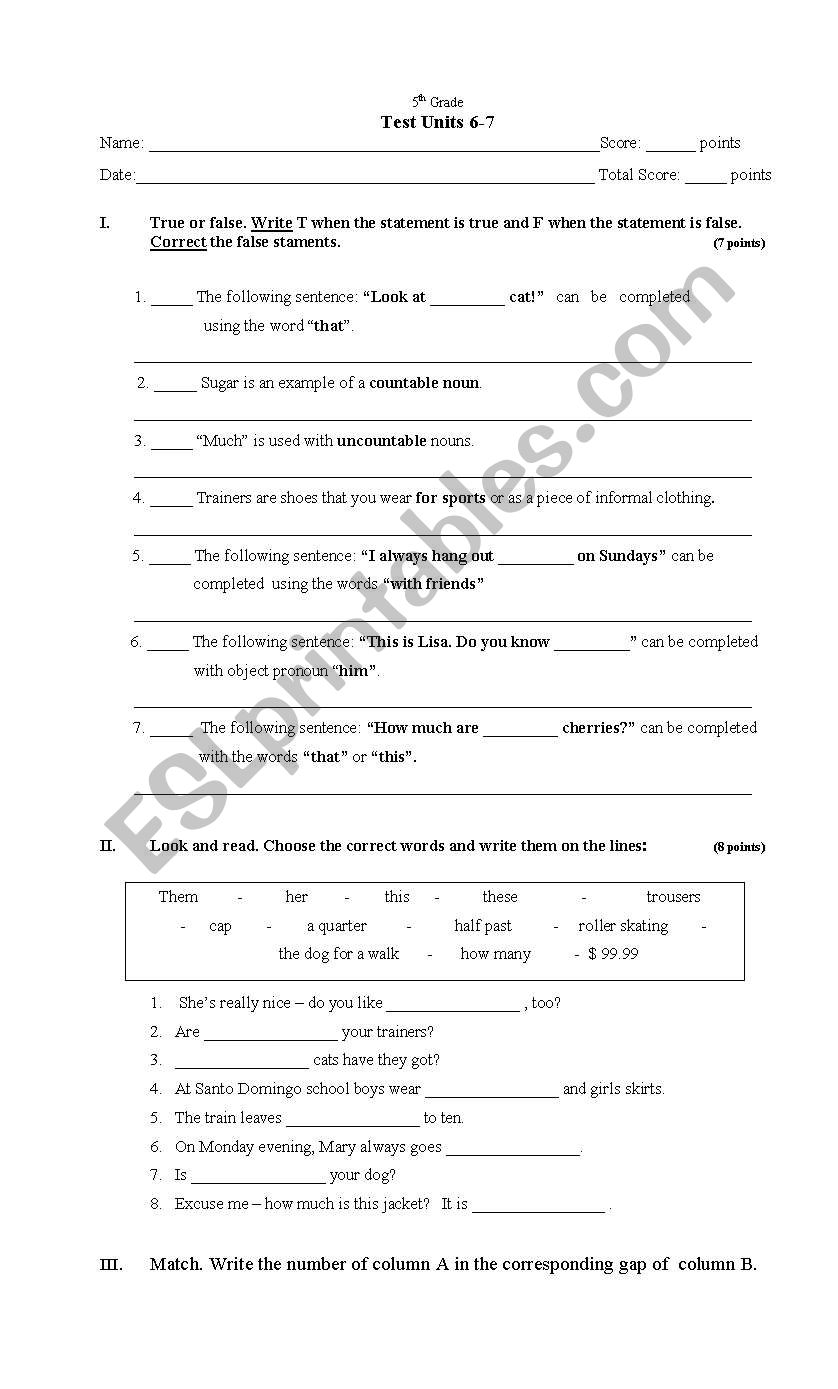 MORE! 1 UNITS 6 AND 7 worksheet