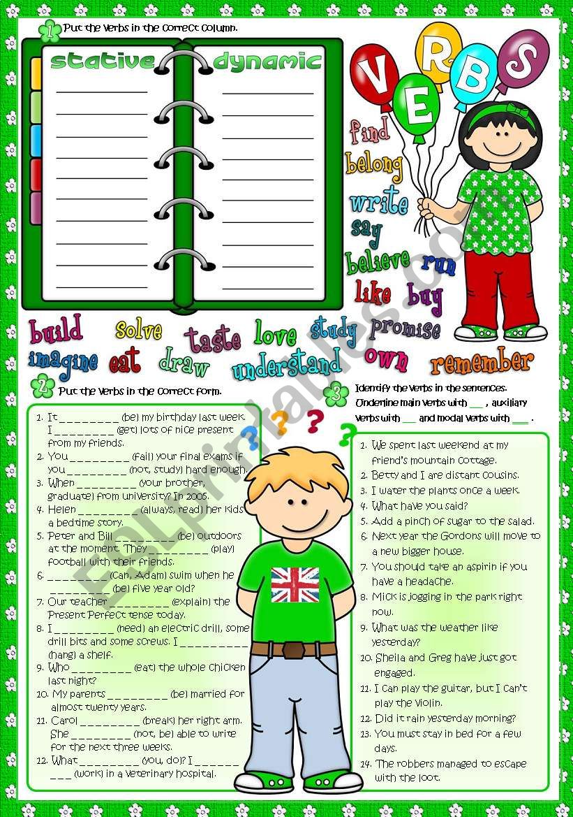 Parts of speech - VERBS (Greyscale & KEY included)