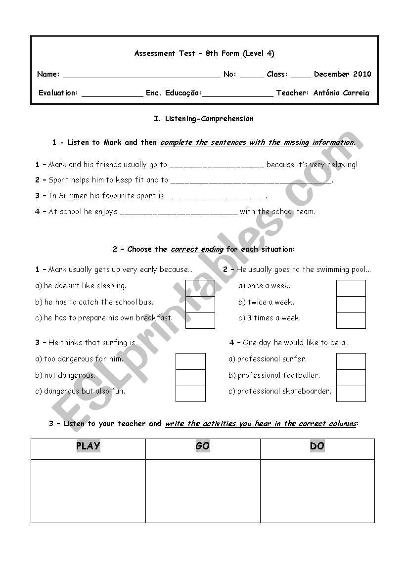 Sport worksheet
