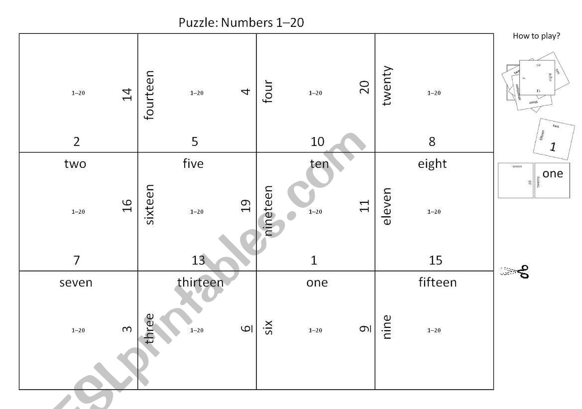 Puzzle: Numbers 1 - 20 worksheet