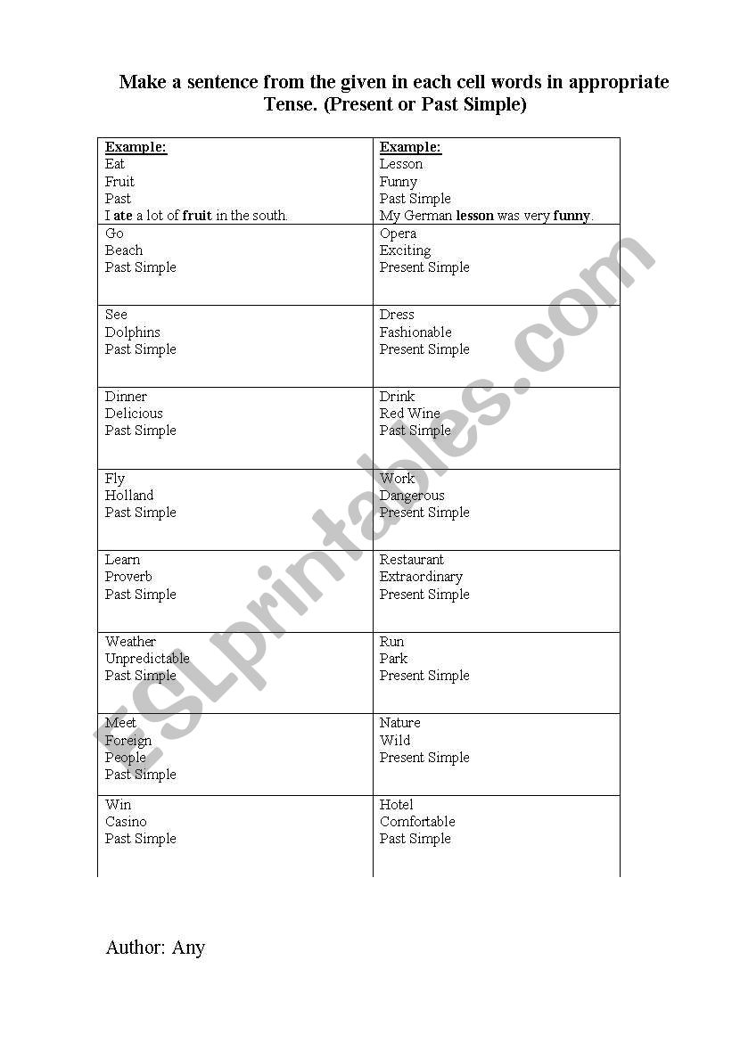 Make a sentence/Past & Present Simple