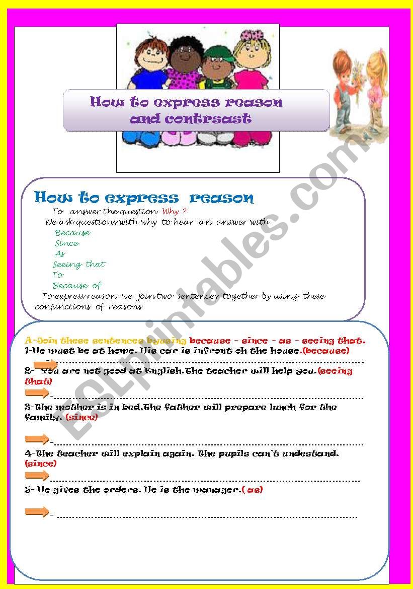 Reason  and contrast worksheet