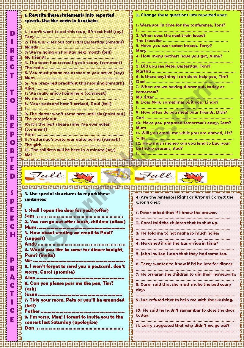 Reported speech worksheet