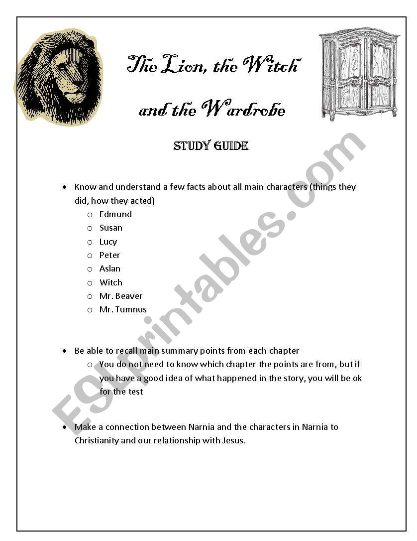 The Lion, the Witch, and the Wardrobe Test study guide
