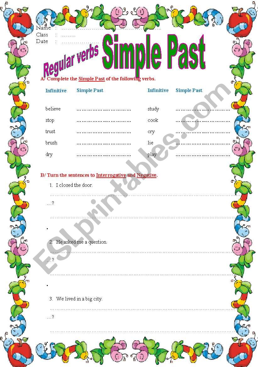 Simple Past, regular verbs worksheet