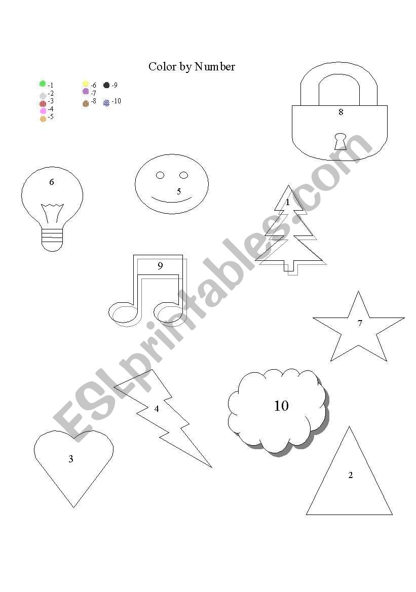 Color by Number - one to ten worksheet
