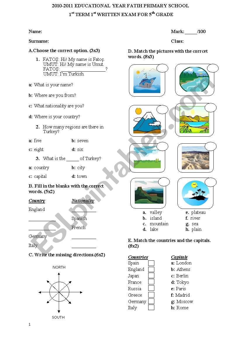 Exam worksheet