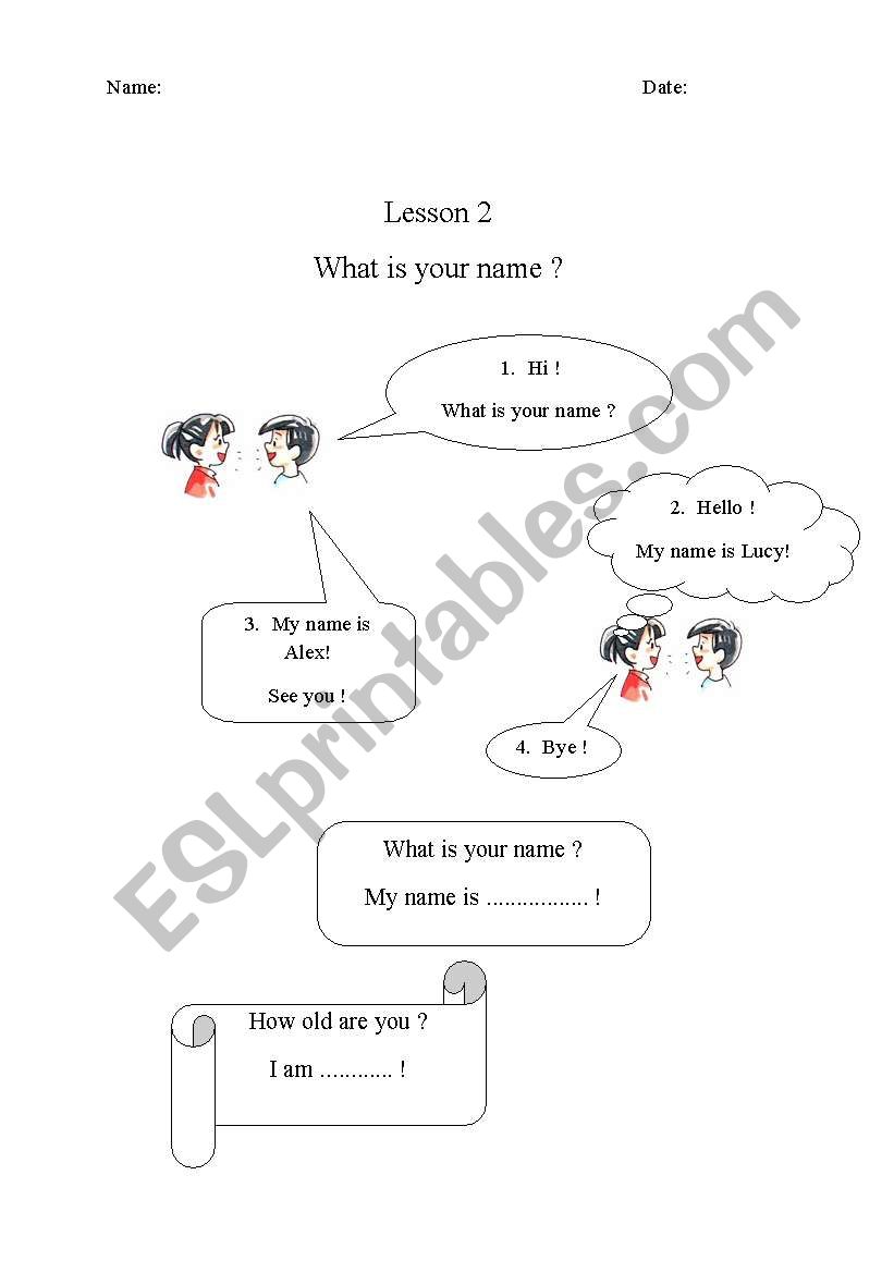 Hi ! Whats your name ? worksheet