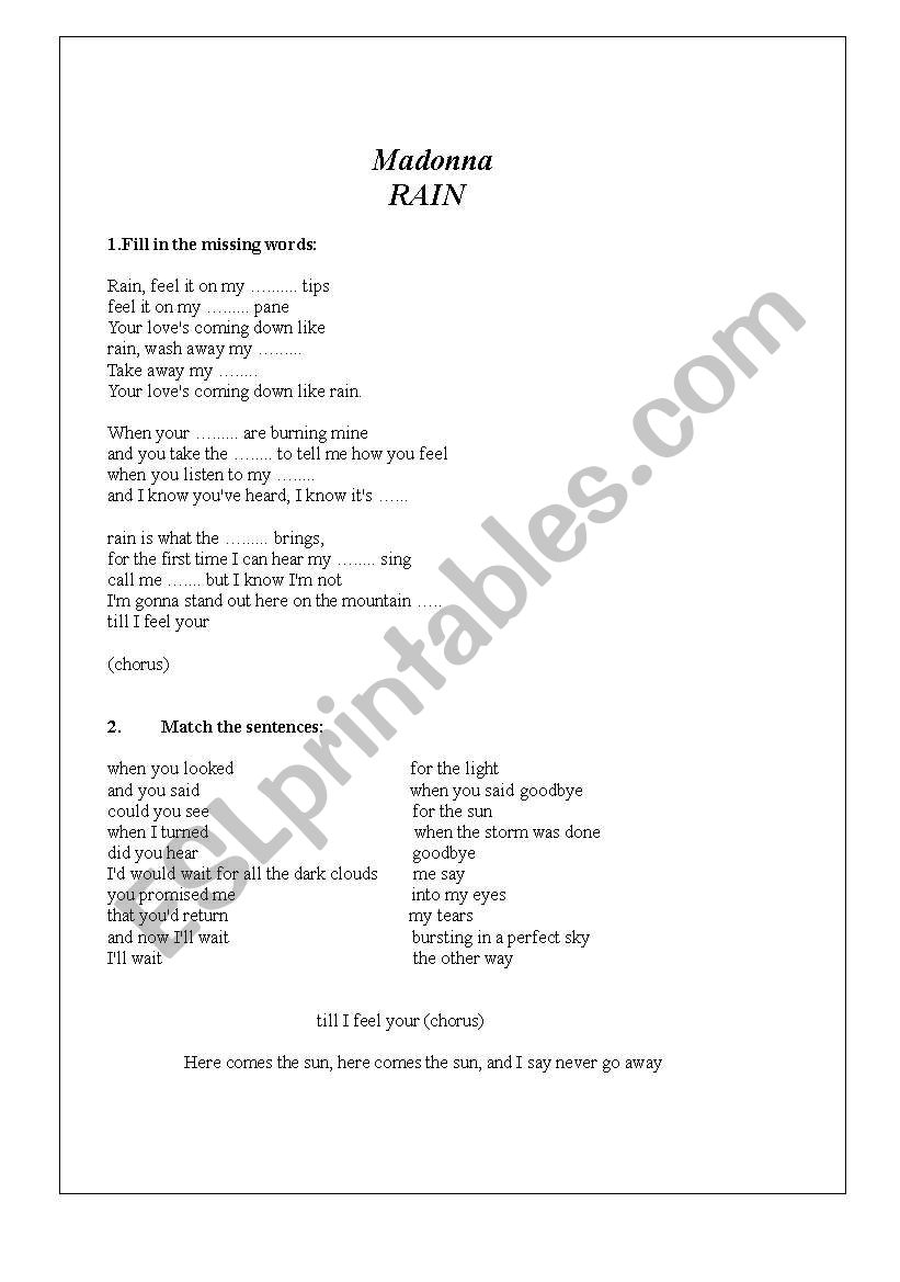 Madonna- Rain worksheet