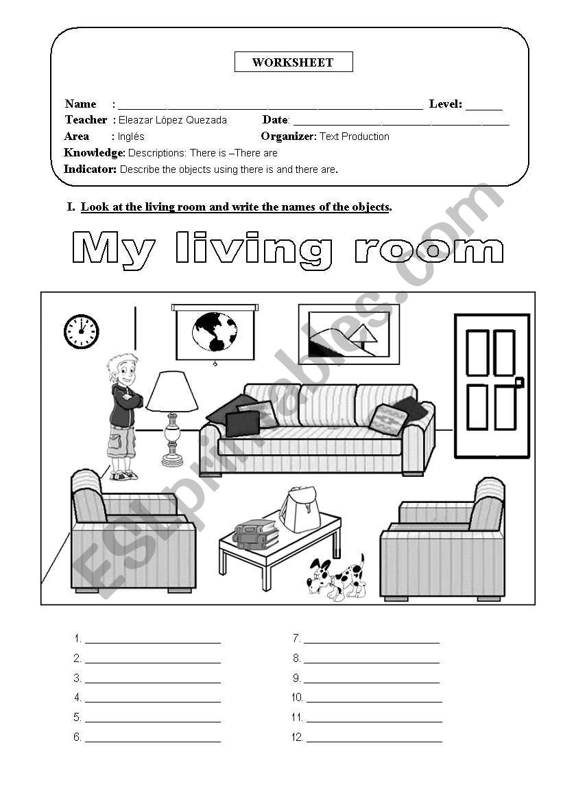 My living room worksheet