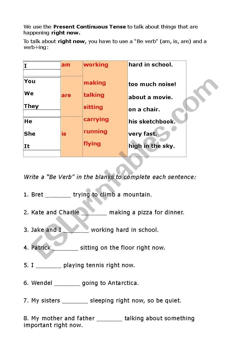 Present Continuous worksheet