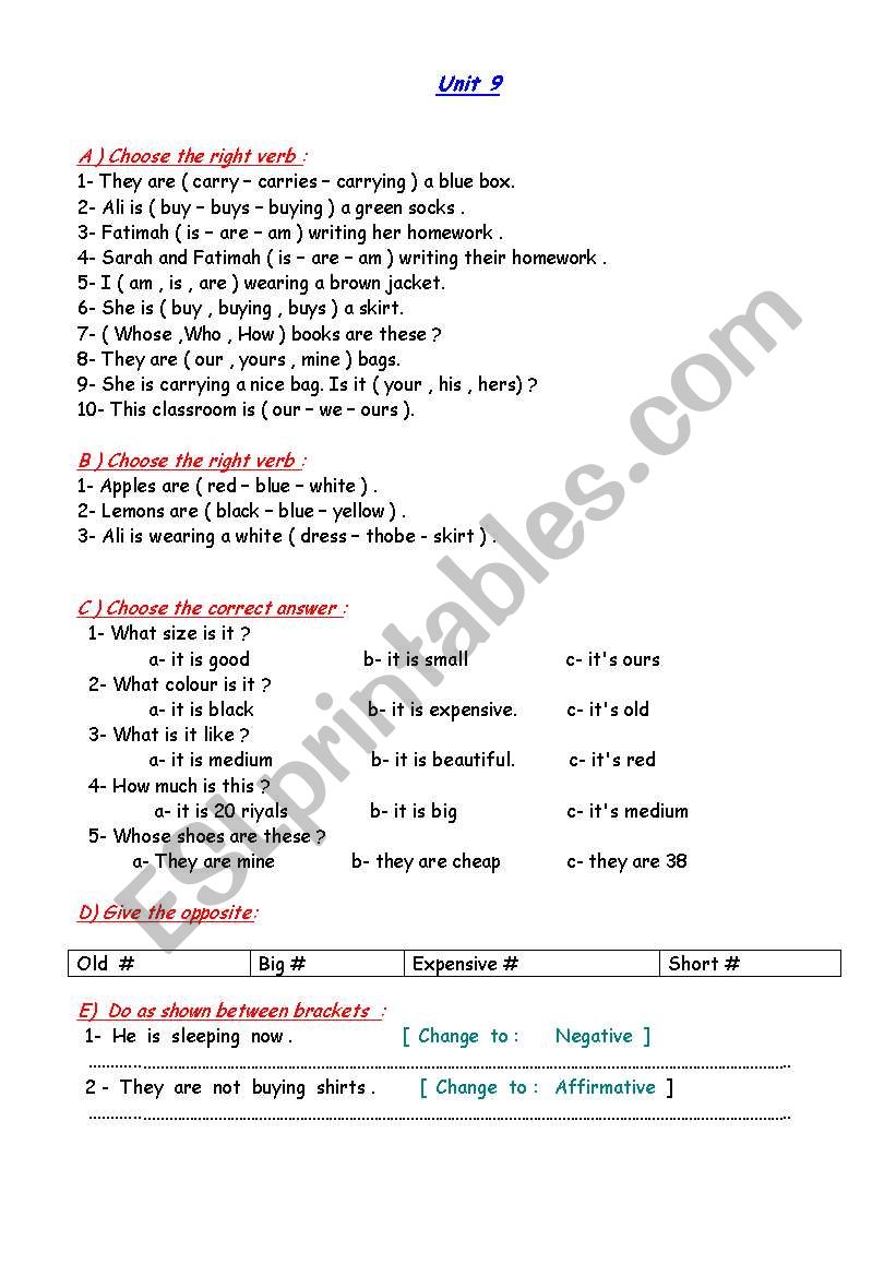 Clothes worksheet