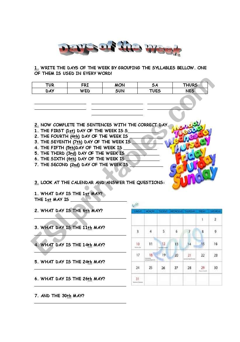 Days of the week worksheet