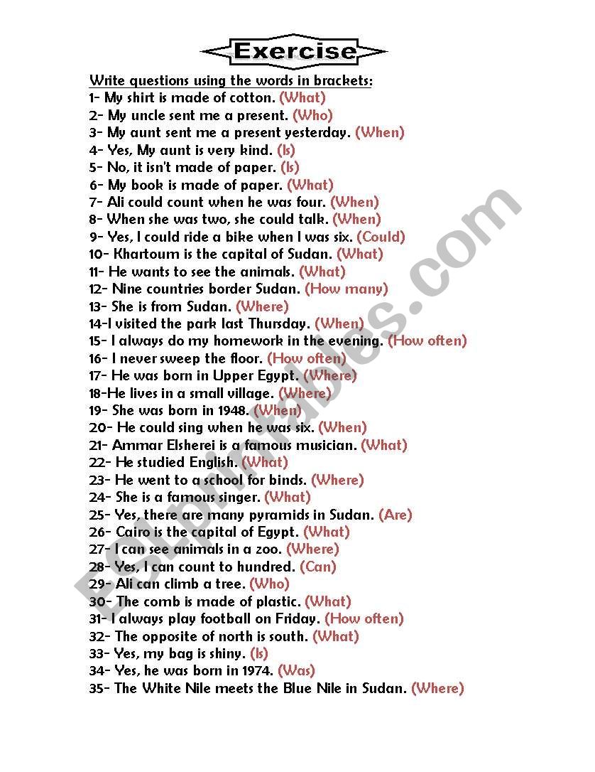 Answer the questions worksheet
