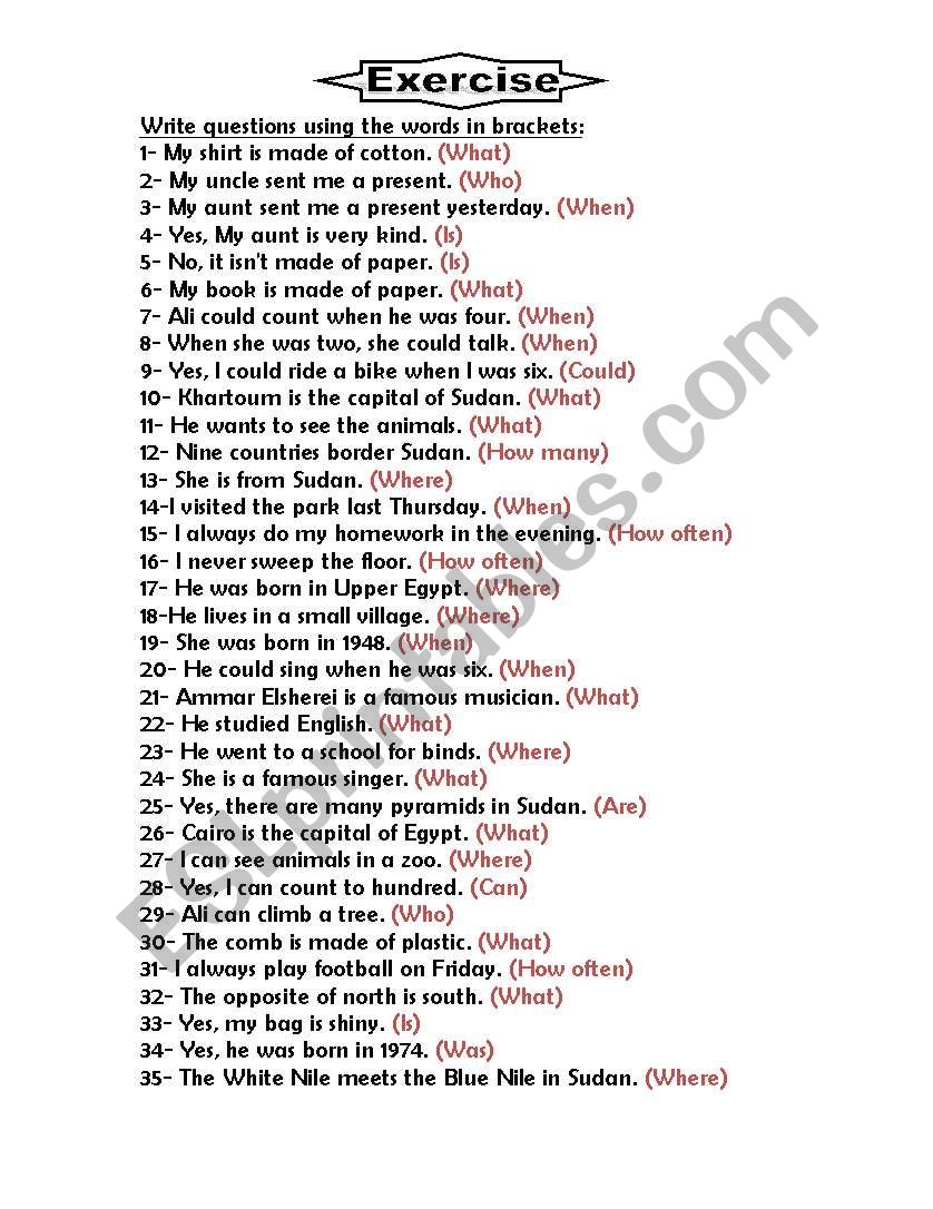 Answer the questions worksheet