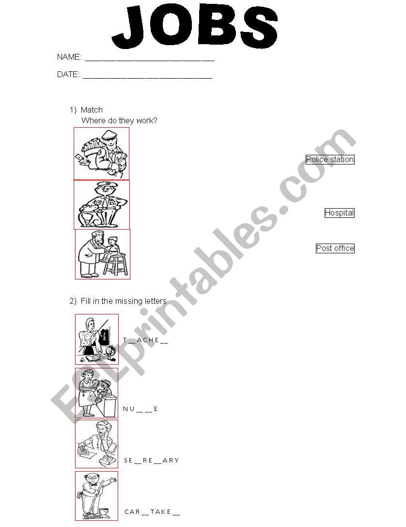 JOBS ACTIVITIES worksheet