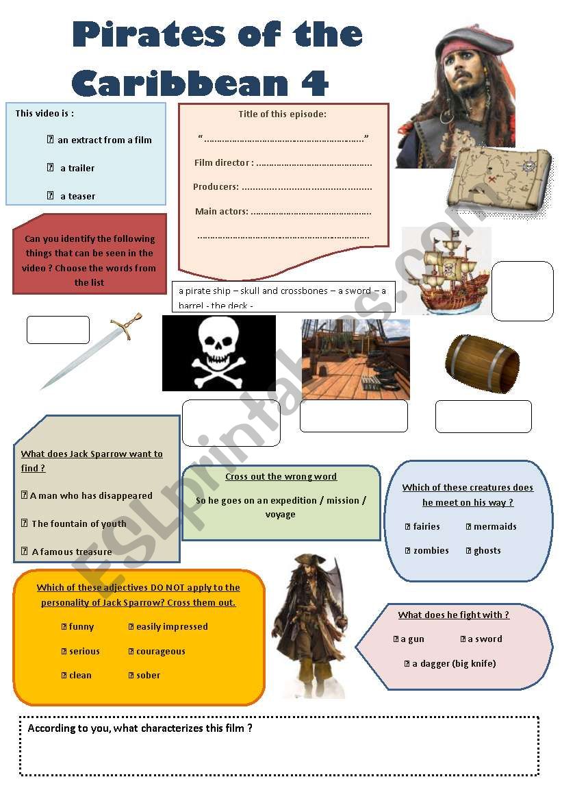 PIRATES OF THE CARIBBEAN worksheet