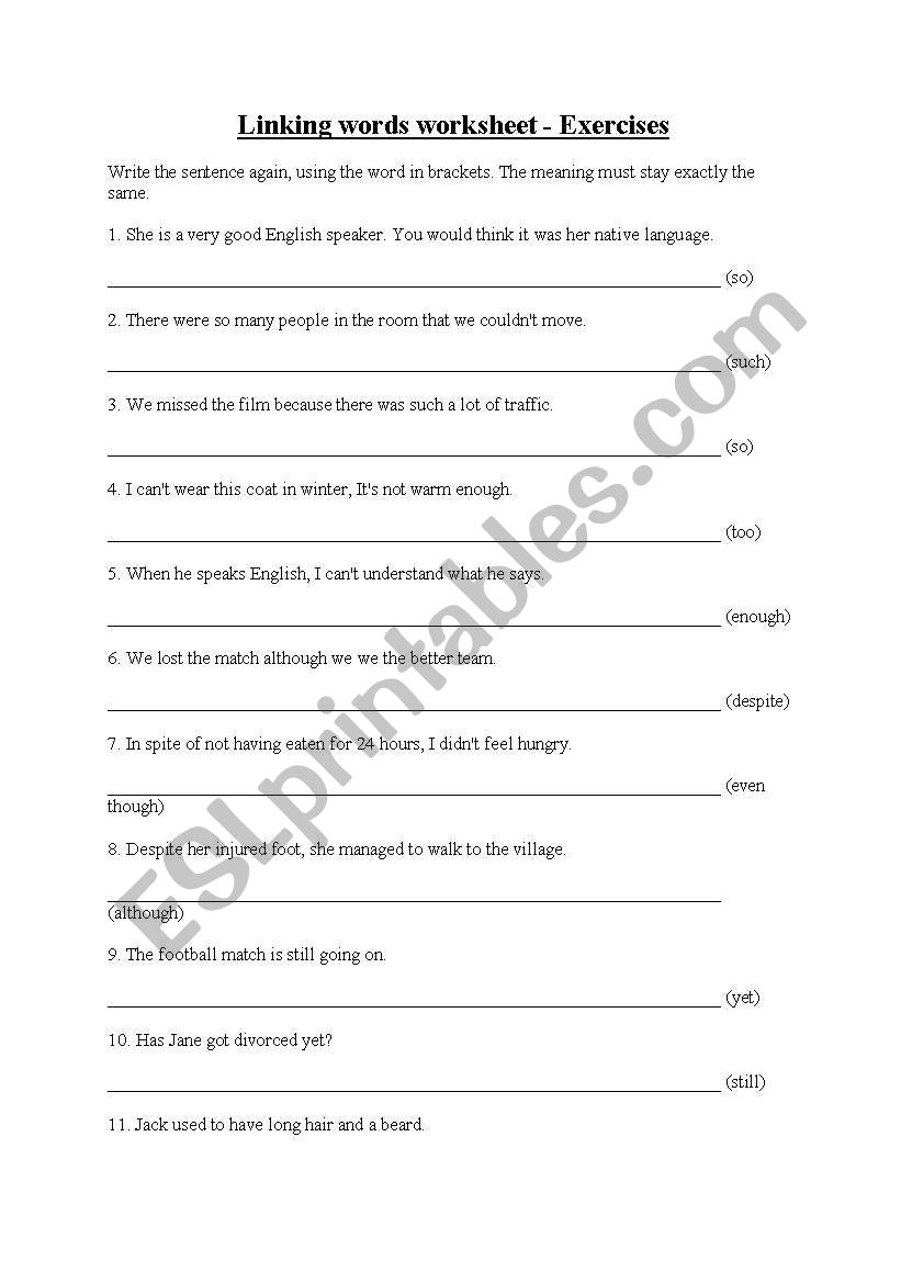 linking words worksheet