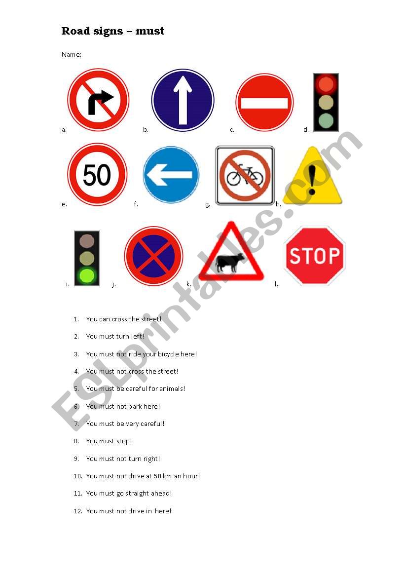 Must and road signs worksheet
