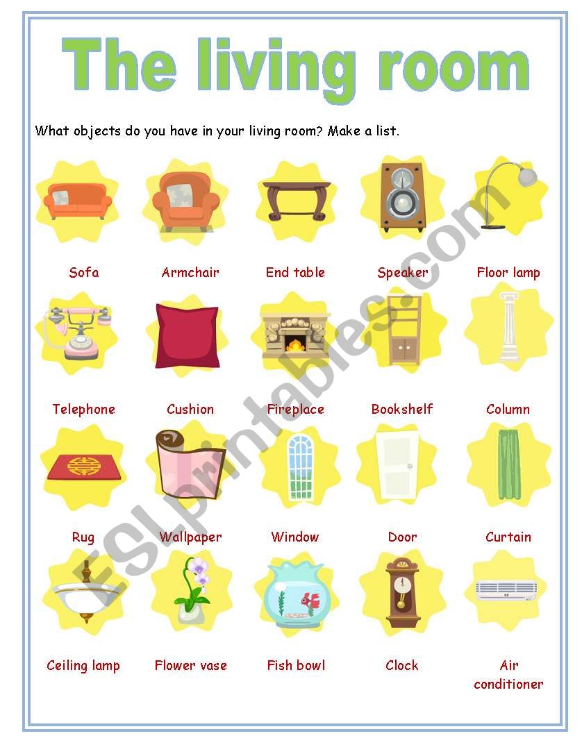 Objects in the Living Room worksheet